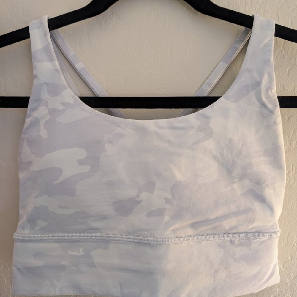 lululemon Energy Longline Bra Medium Support, B–C Cups, Sz 6, Light Blue Camo